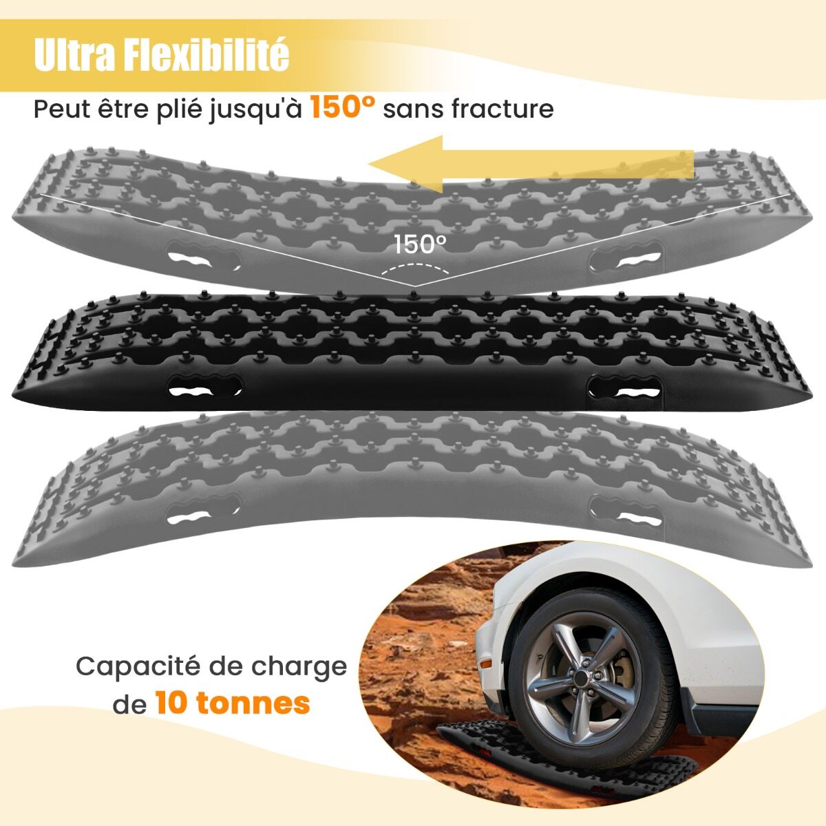 2 tk haarduvust parandavaid liivaplaate maastikurehvidele liiva/muda/lumi jaoks 107 x 31 x 7 cm must