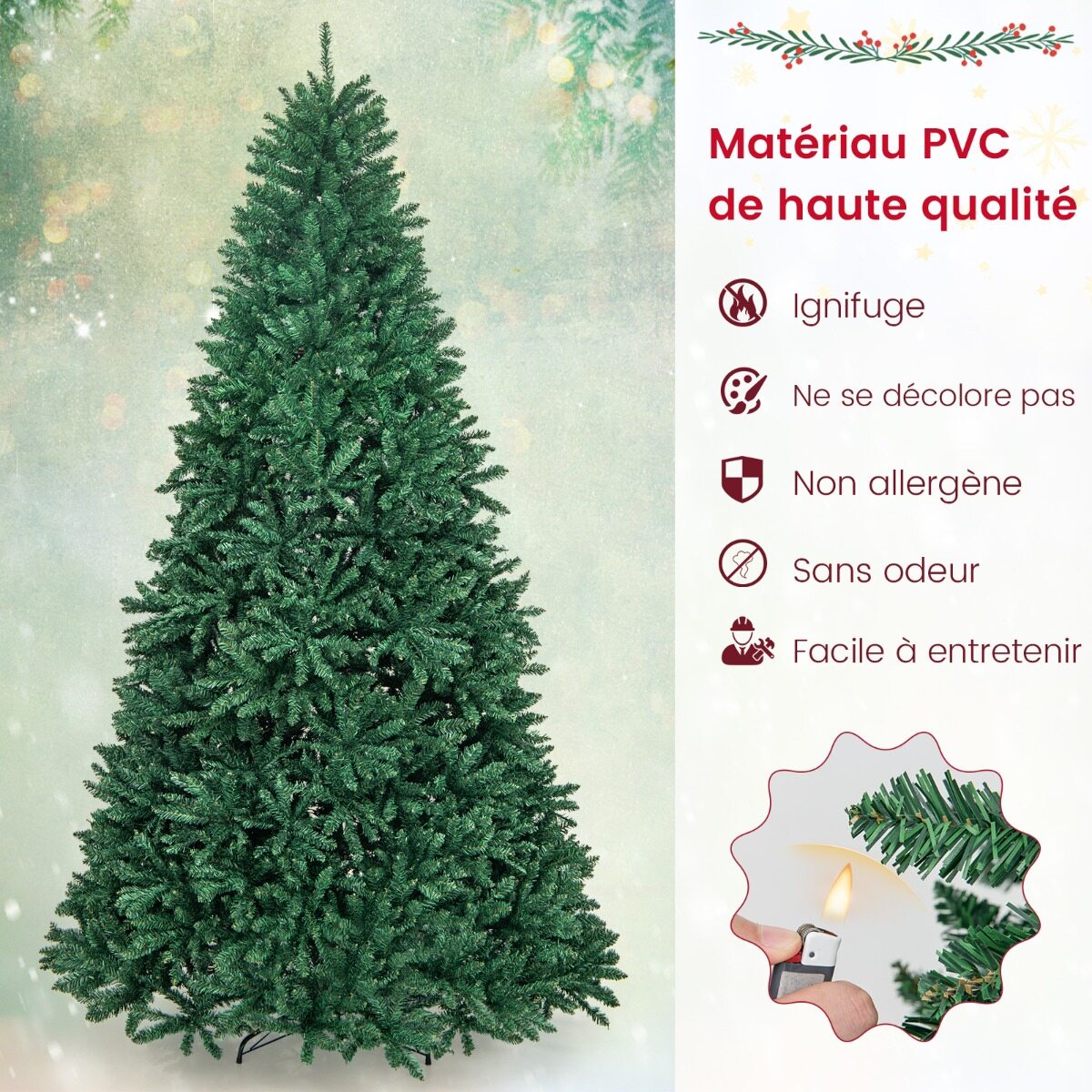 Kunstlik jõulupuu 270 cm 3594 PVC oksad kokkupandav metalljalg hingedega kiire paigaldusega roheline