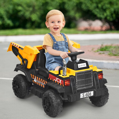 12 V lastetraktor elektrilise tagalabidaga, puldi ja tuledega, muusika ja raadioga lastele alates 3. eluaastast
