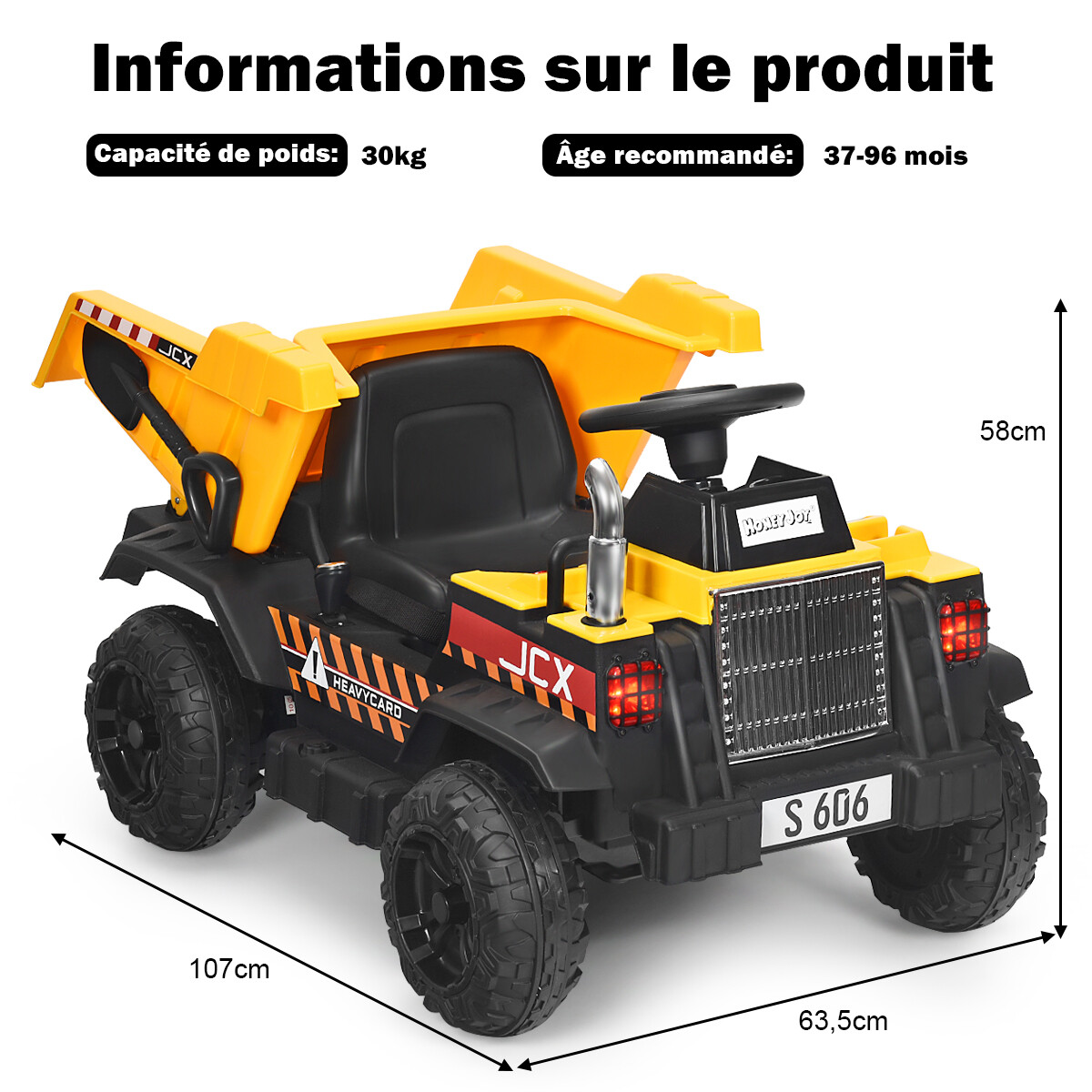 12 V lastetraktor elektrilise tagalabidaga, puldi ja tuledega, muusika ja raadioga lastele alates 3. eluaastast