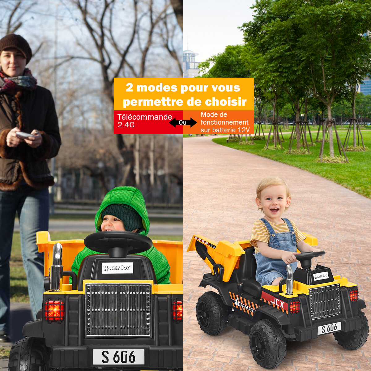 12 V lastetraktor elektrilise tagalabidaga, puldi ja tuledega, muusika ja raadioga lastele alates 3. eluaastast