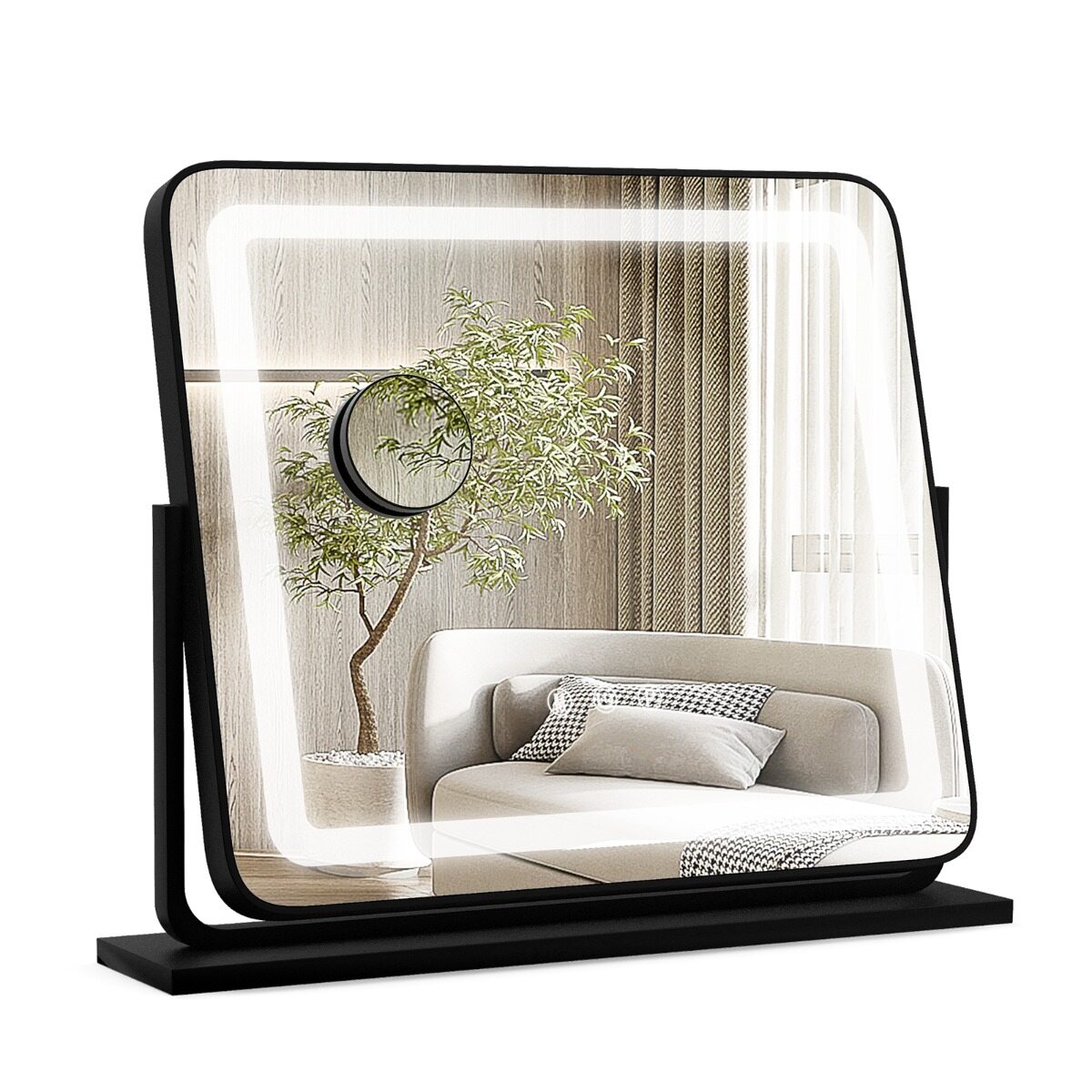 Lauale paigaldatav LED-valgustusega meikpeegel tuledega 56 x 12 x 48 cm must