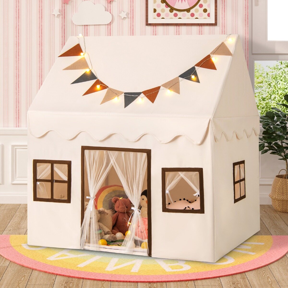 Playhouse Children's sisetelk mati ja tuledega, mängutelk siseruumidesse, beež