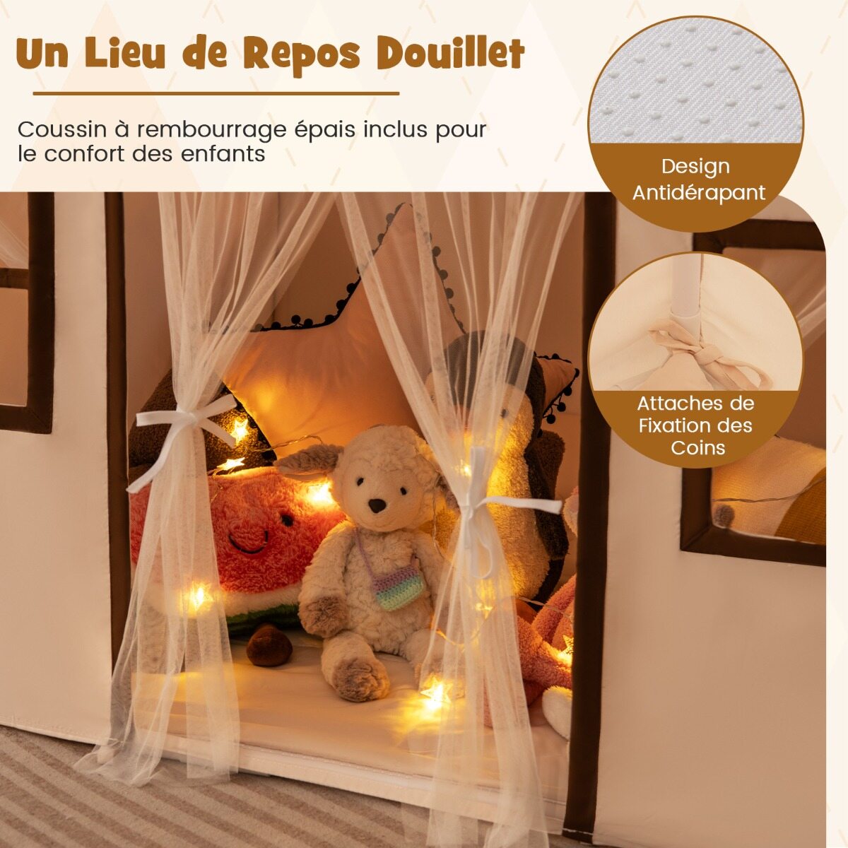 Playhouse Children's sisetelk mati ja tuledega, mängutelk siseruumidesse, beež