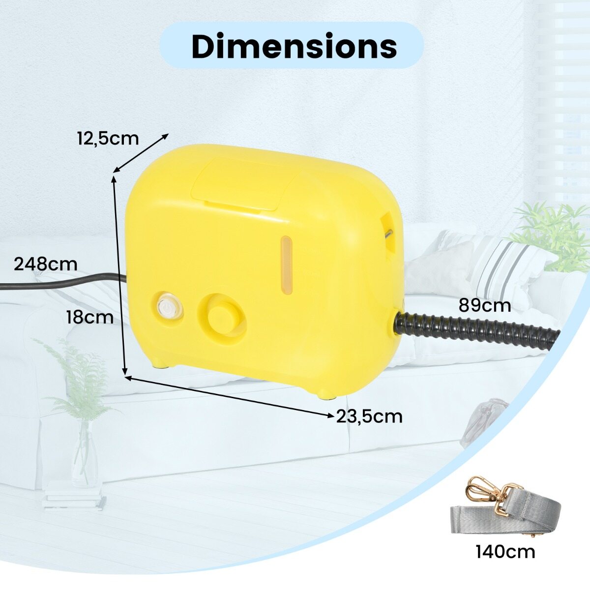 1500 W aurupuhasti Aururõhk: 3 baari, kuumenemisaeg: 15 sekundit, temperatuur: kuni 180 ℃ Käeshoitav aurupuhasti, kollane