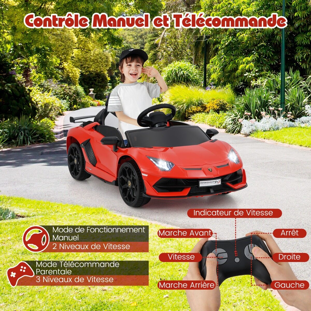 Lamborghini 12 V litsentseeritud elektriline mänguauto lastele, puldiga elektrisõiduk, punane