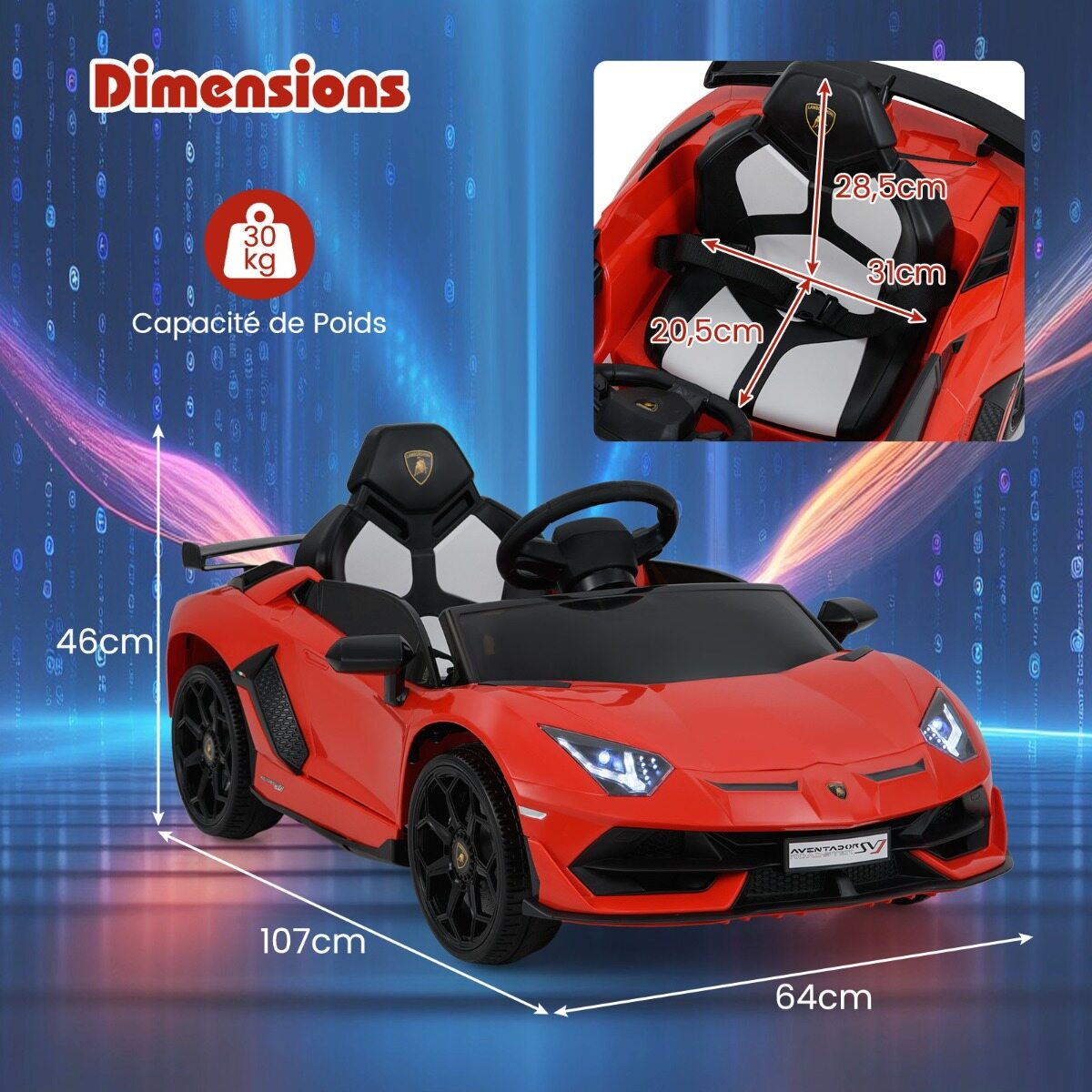 Lamborghini 12 V litsentseeritud elektriline mänguauto lastele, puldiga elektrisõiduk, punane