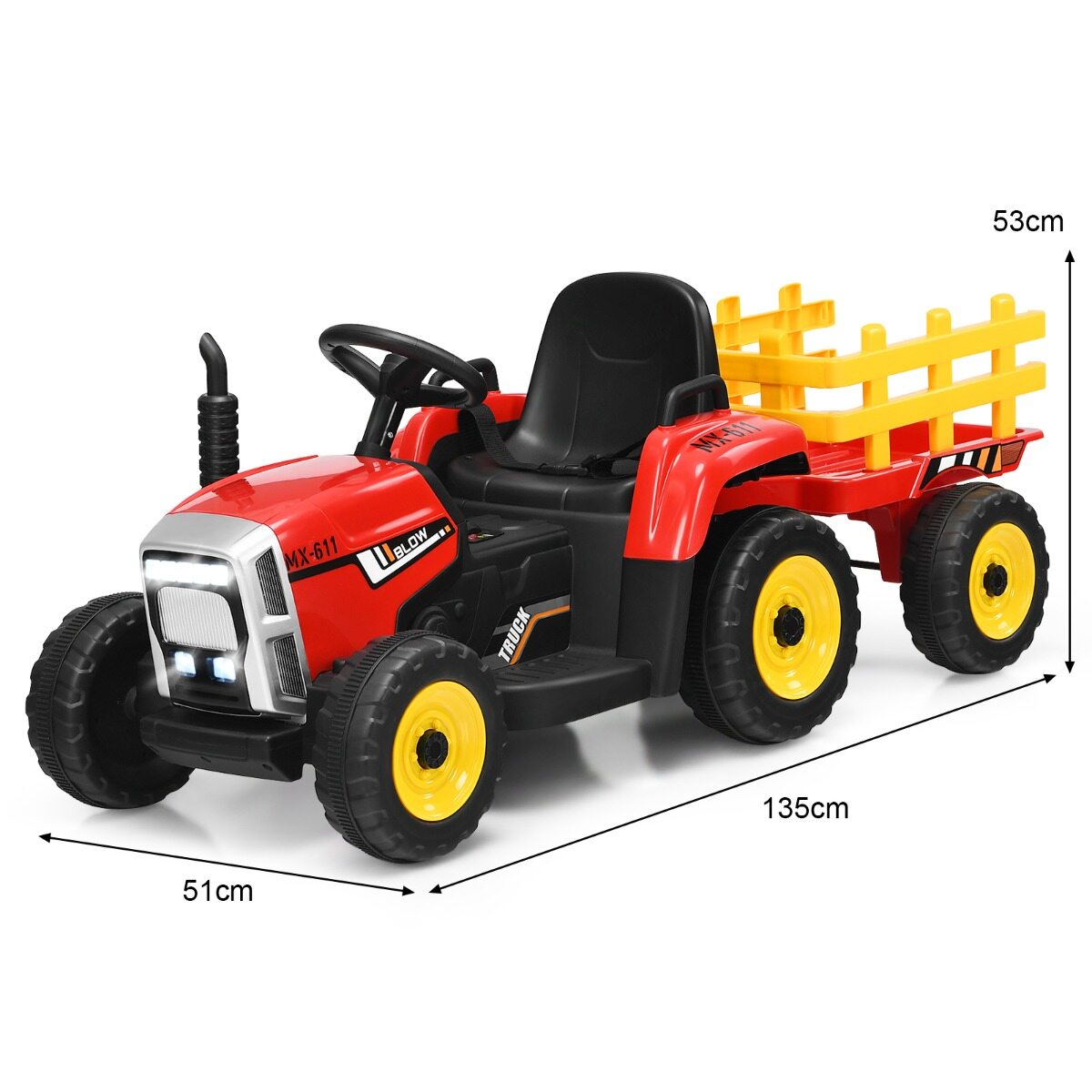 3-käiguline lastetraktor 12 V eemaldatava haagisega punane pealeistutav traktor