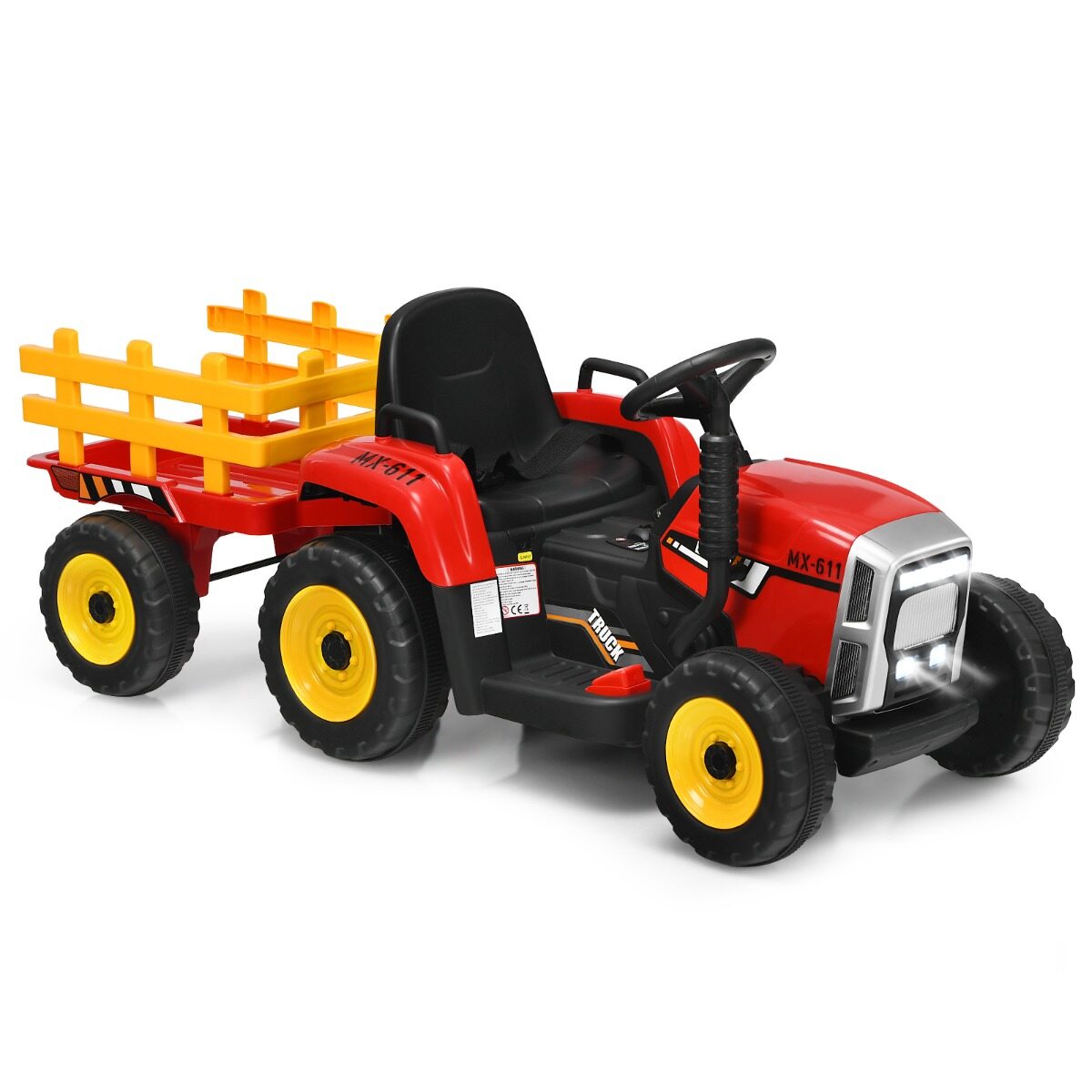 3-käiguline lastetraktor 12 V eemaldatava haagisega punane pealeistutav traktor