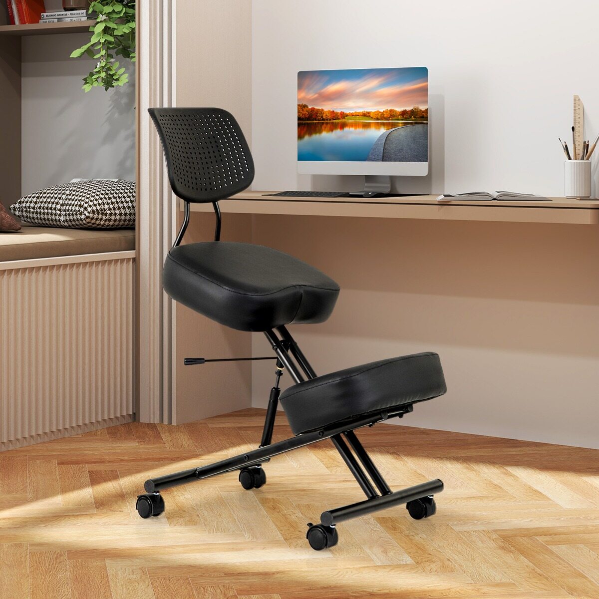 Ergonoomiline põlvitatav tool, rühi korrigeeriv tool seljatoega