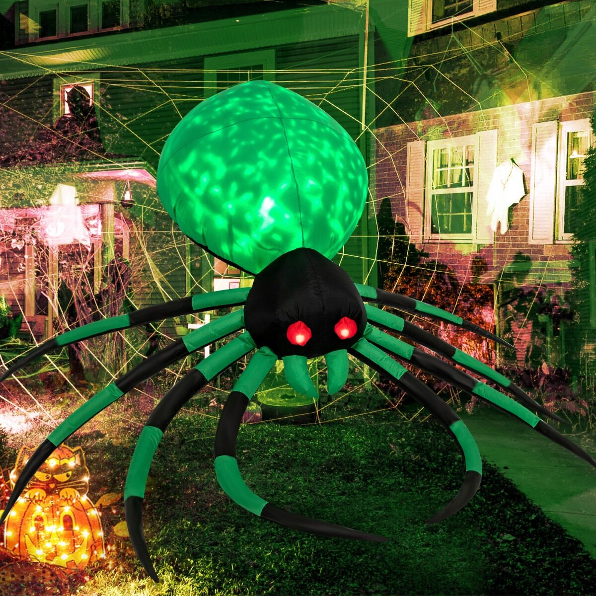 Täispuhutav Halloweeni ämblik pöörlevate LED-tuledega Hirmutav ämblikukaunistus