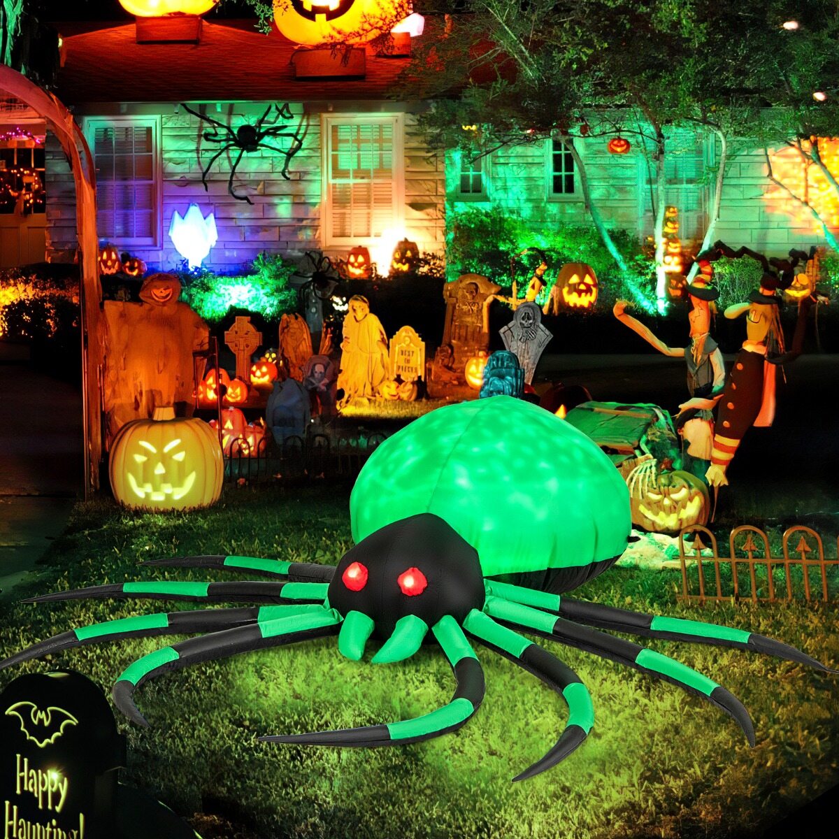 Täispuhutav Halloweeni ämblik pöörlevate LED-tuledega Hirmutav ämblikukaunistus