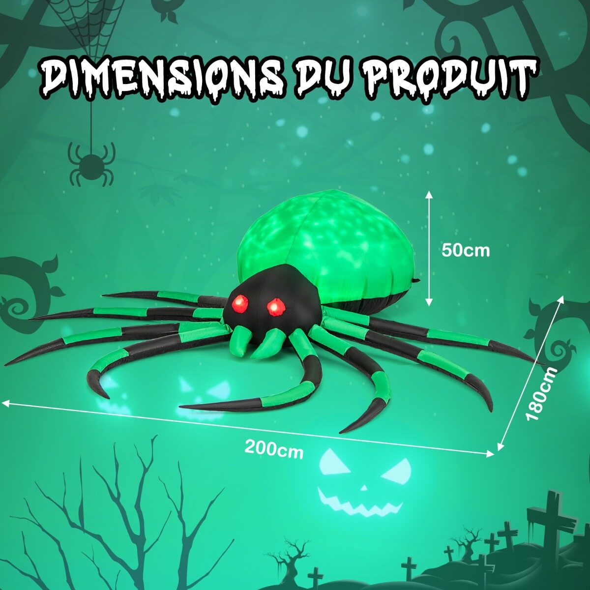 Täispuhutav Halloweeni ämblik pöörlevate LED-tuledega Hirmutav ämblikukaunistus