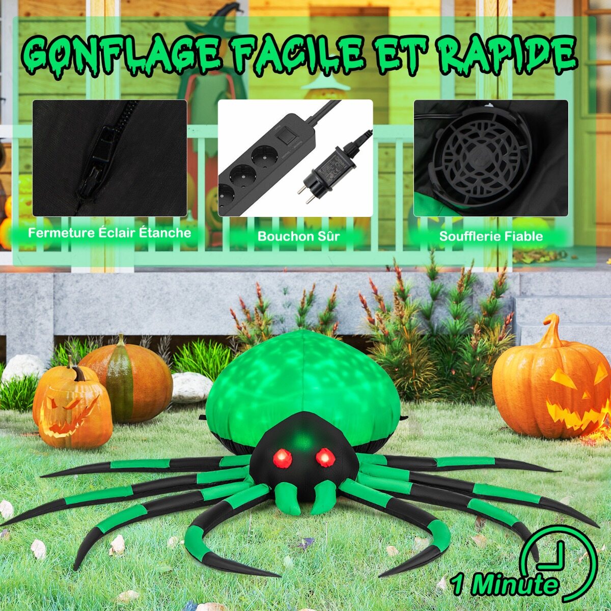 Täispuhutav Halloweeni ämblik pöörlevate LED-tuledega Hirmutav ämblikukaunistus