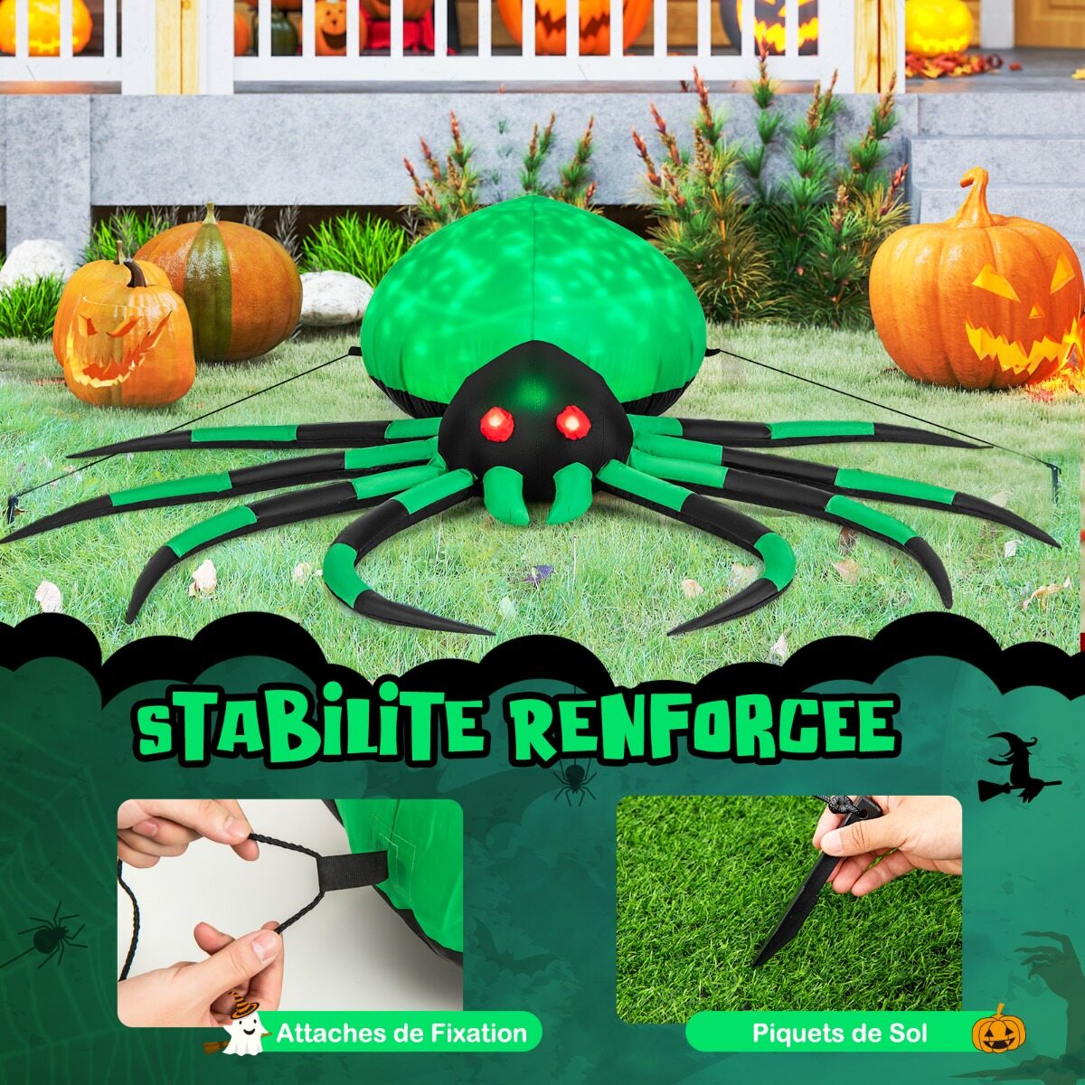 Täispuhutav Halloweeni ämblik pöörlevate LED-tuledega Hirmutav ämblikukaunistus