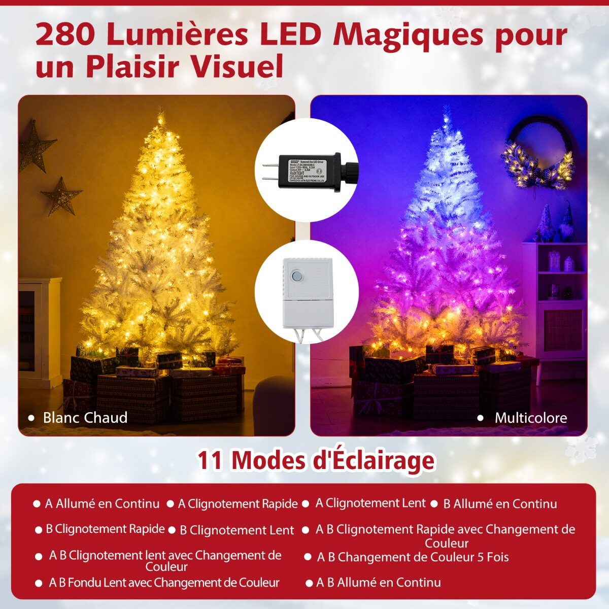 180 cm kunstkuusk, eelvalgustatud hingedega kuusk, 1000 oksaotsa, 280 LED-tuld ja 11 valget valgustusrežiimi