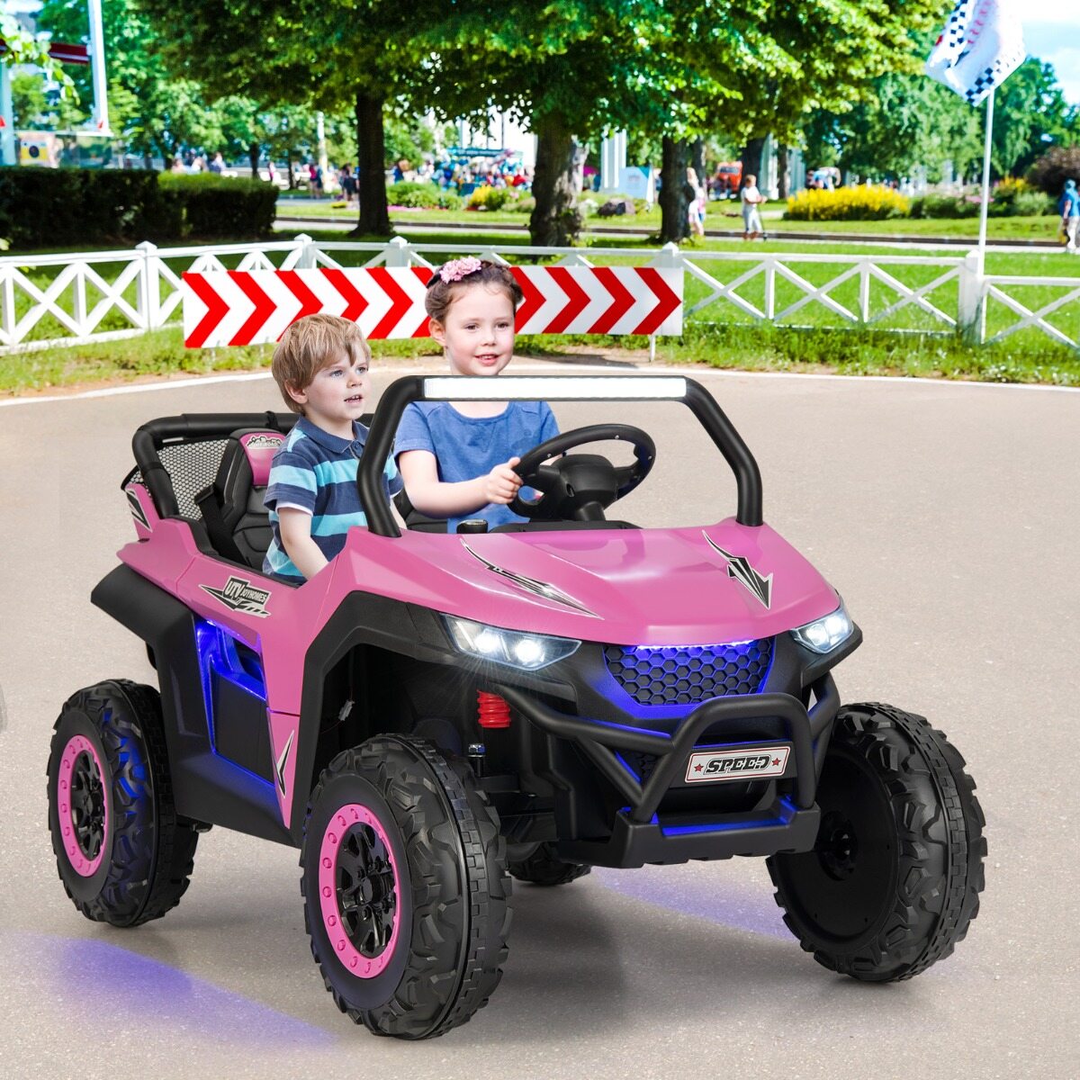 Lasteauto, mobiilne maastikusõiduk 2 istme ja puldiga, 118 x 74 x 71 cm, roosa