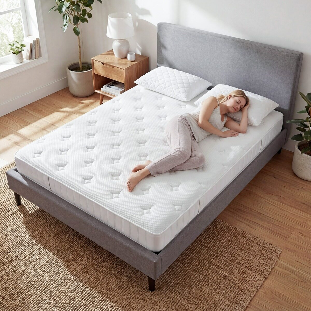 Kaheinimese hübriidmadrats 20 cm vahtkihtide ja individuaalsete taskuvedrudega liikumise isoleerimiseks 140 x 200 cm valge
