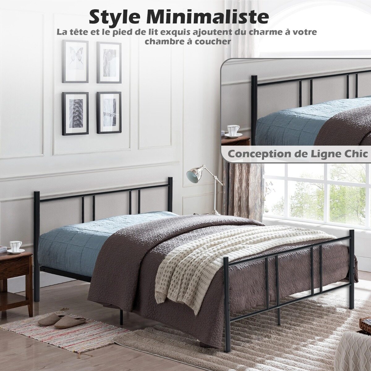 Metallist voodiraam Kaasaegne platvormvoodiraam Platvormvoodi 200 x 140 cm must