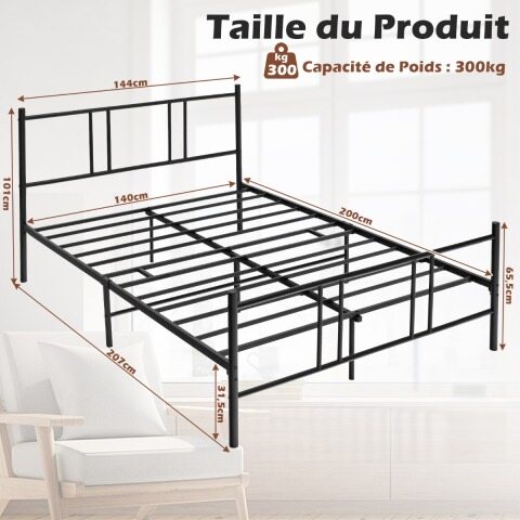 Metallist voodiraam Kaasaegne platvormvoodiraam Platvormvoodi 200 x 140 cm must