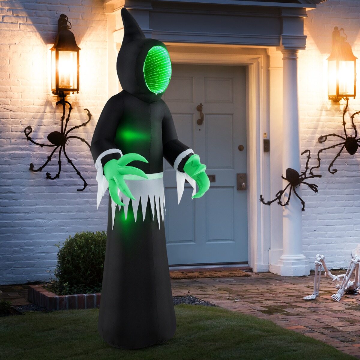 245 cm hiiglaslik täispuhutav halloweeni kummitus täispuhutav kummituskaunistus sisseehitatud LED-tulede ja peegliga must + roheline