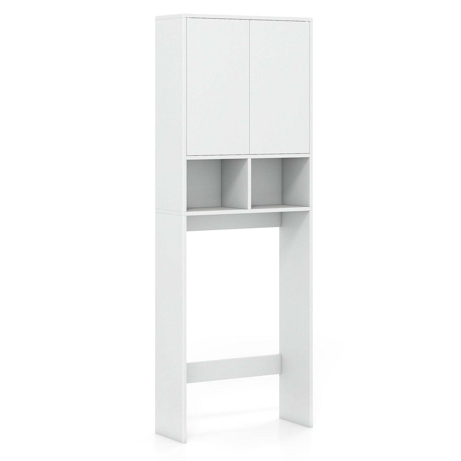WC-poti kohal asuv hoiukapp, eraldiseisev tualettkapp kahe ukse ja kahe avatud sektsiooniga, 60 x 23 x 166 cm, valge