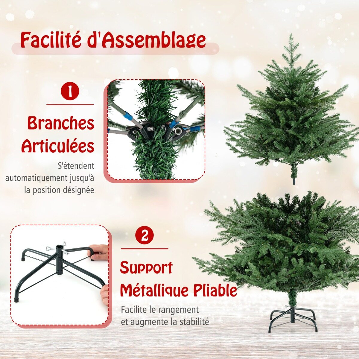 Kunstlik jõulupuu 135 cm 442 oksaotsaga 160 sooja valge LED-tulega, PE ja PVC kunstkuusk
