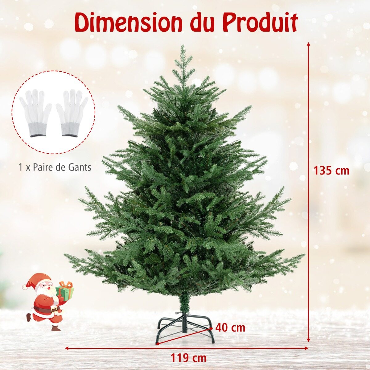 Kunstlik jõulupuu 135 cm 442 oksaotsaga 160 sooja valge LED-tulega, PE ja PVC kunstkuusk