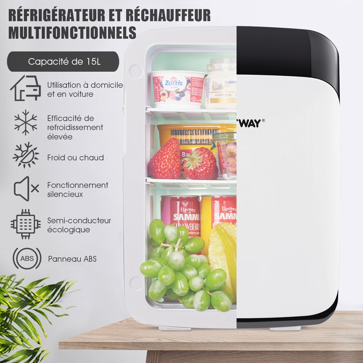 15 l minikülmik 2-ühes jahutus- ja küttefunktsiooniga kaasaskantav sügavkülmik joogijahuti 38 cm x 33 cm x 27 cm valge energiaklass E