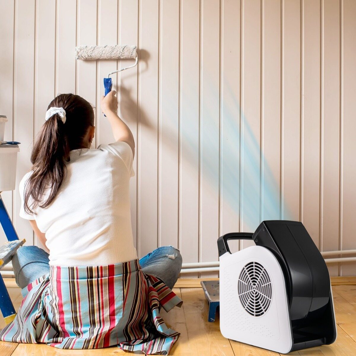 Kiire puhurventilaator, 3 kiirusega kaasaskantav ventilaator 185° pöörleva peaga, 130 W, 552 m³/h, 2 vahelduvvoolu pistikupesa