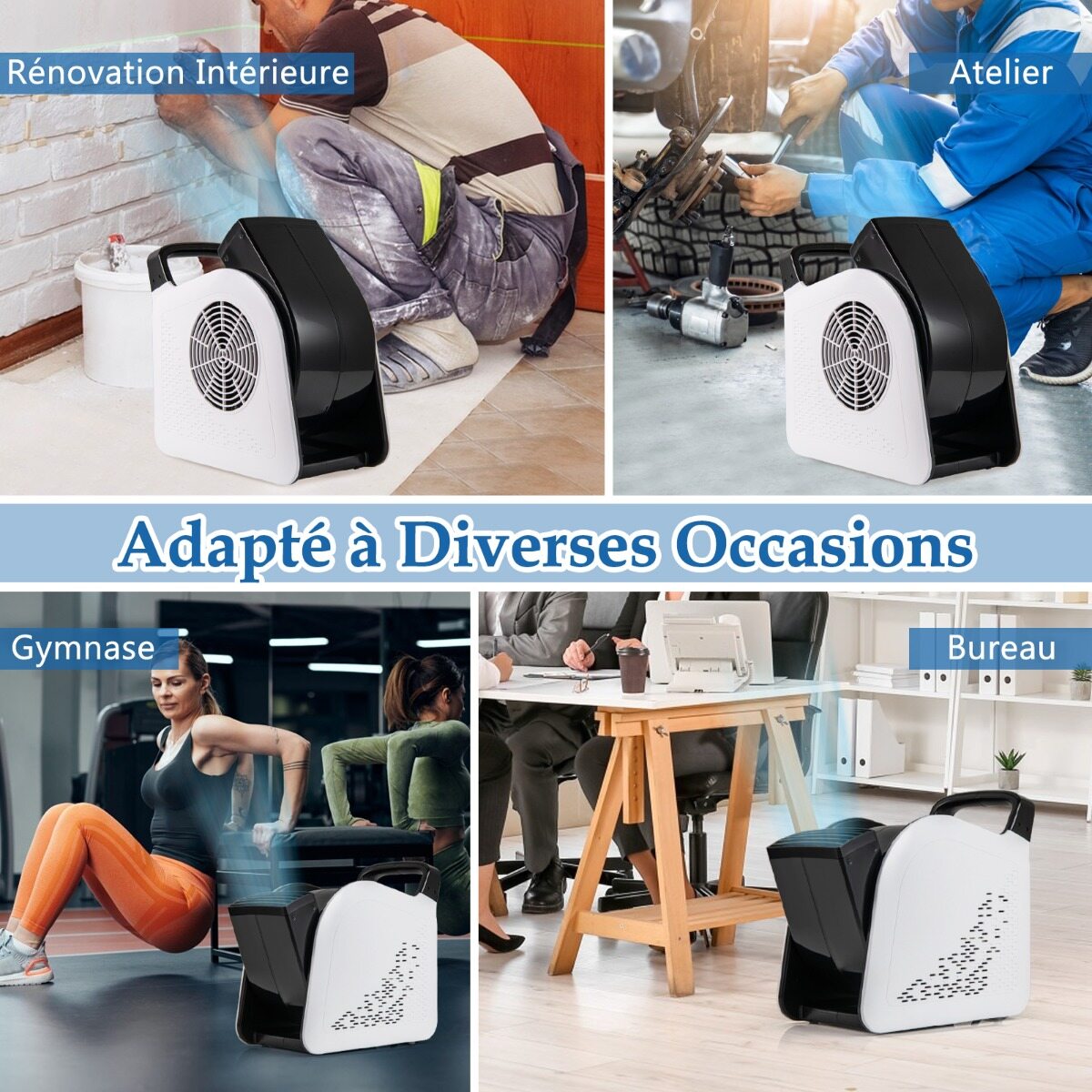 Kiire puhurventilaator, 3 kiirusega kaasaskantav ventilaator 185° pöörleva peaga, 130 W, 552 m³/h, 2 vahelduvvoolu pistikupesa