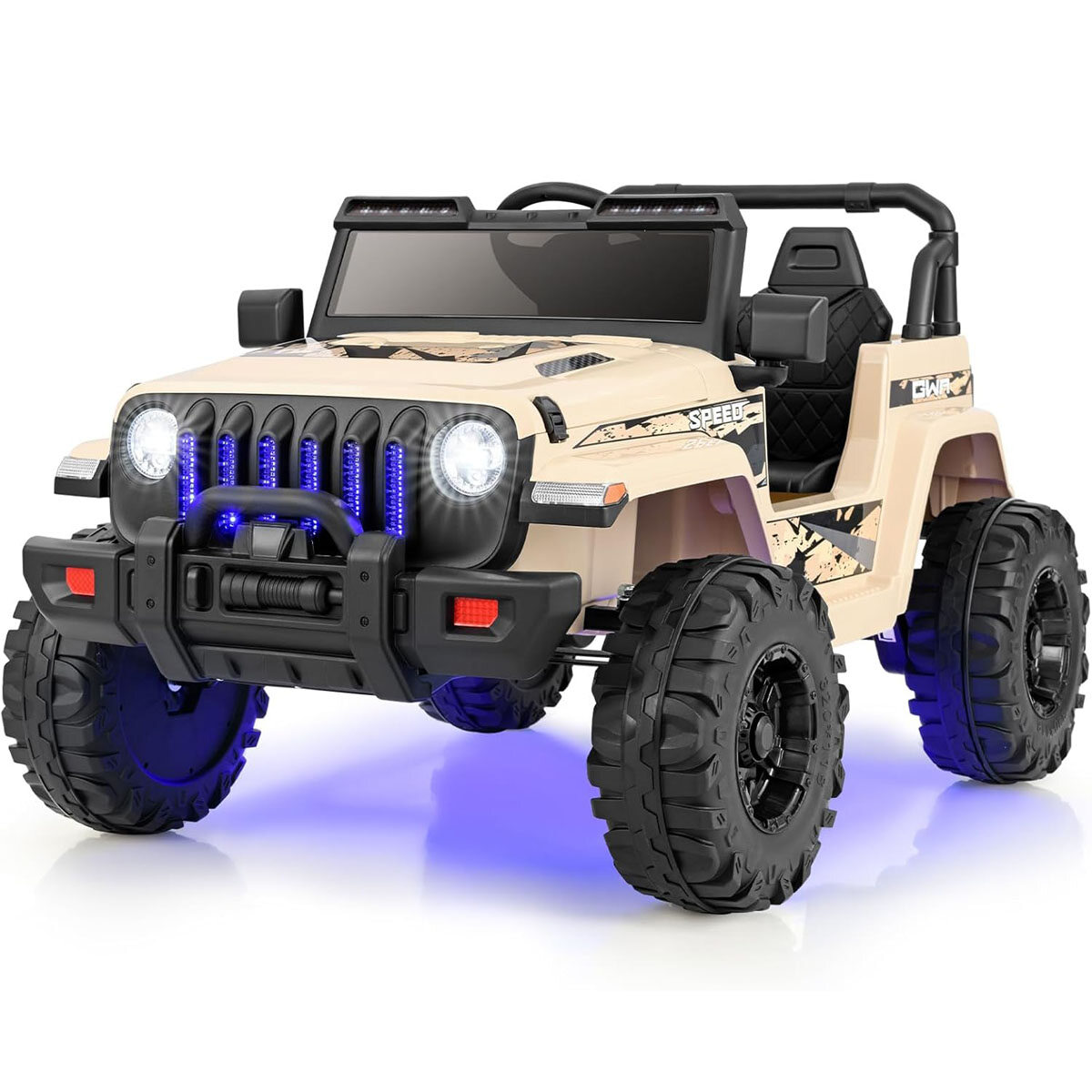 12 V/7 Ah elektriauto lastele 2,4 G kaugjuhtimispult 2 mootoriga MP3 USB signaaliga Max kiirus 6 km/h 3-8 aastat Khaki