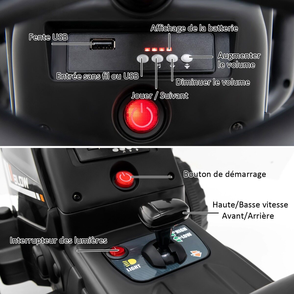 12 V laste traktor eemaldatava haagise ja puldiga elektriline mänguauto must