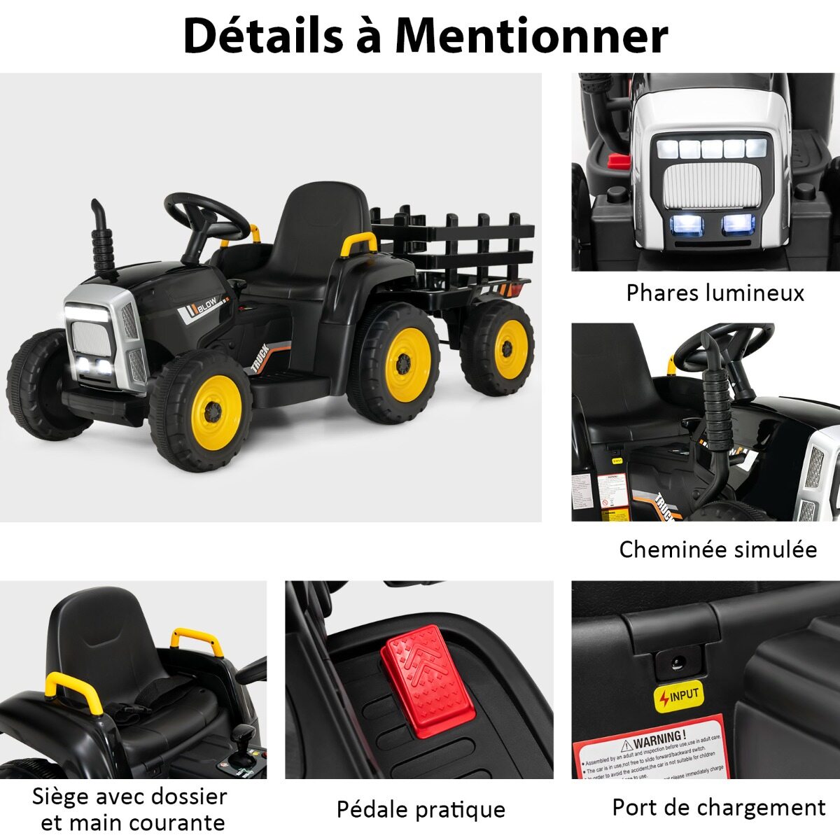 12 V laste traktor eemaldatava haagise ja puldiga elektriline mänguauto must