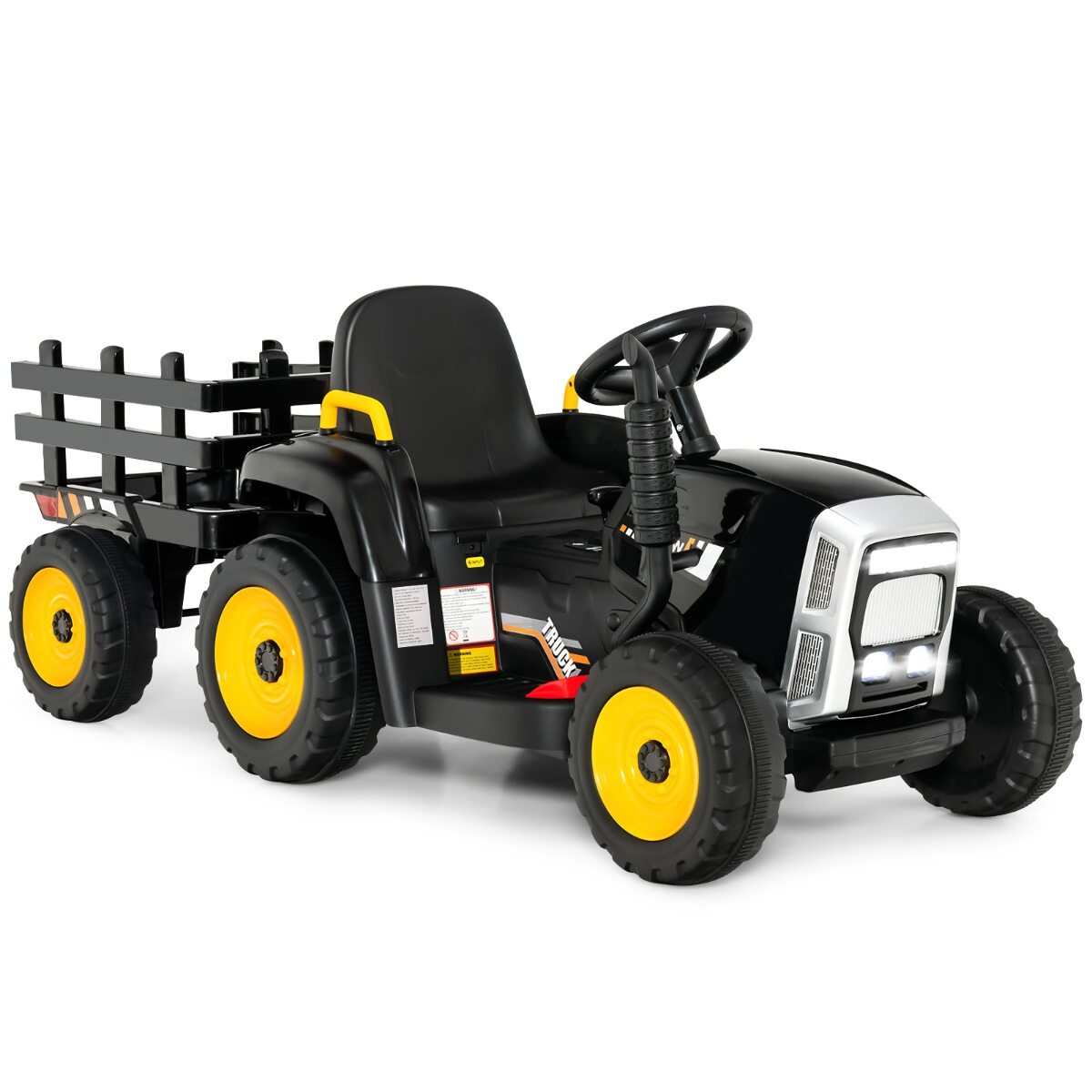 12 V laste traktor eemaldatava haagise ja puldiga elektriline mänguauto must