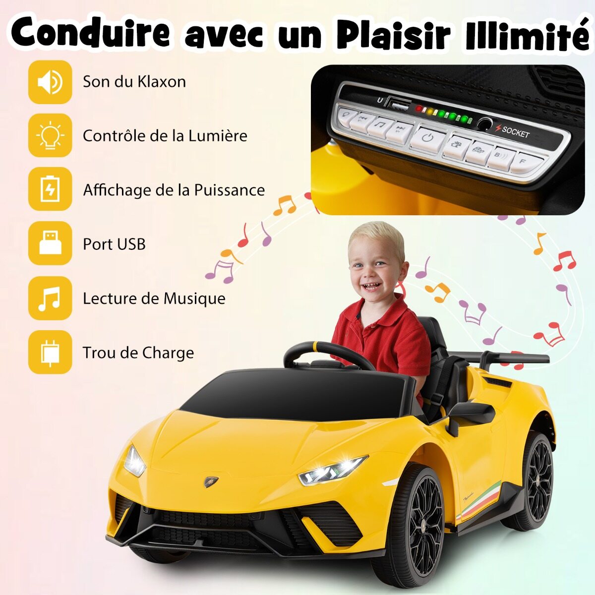Laste elektriauto Lamborghini 12 V laste elektriauto puldiga kollane