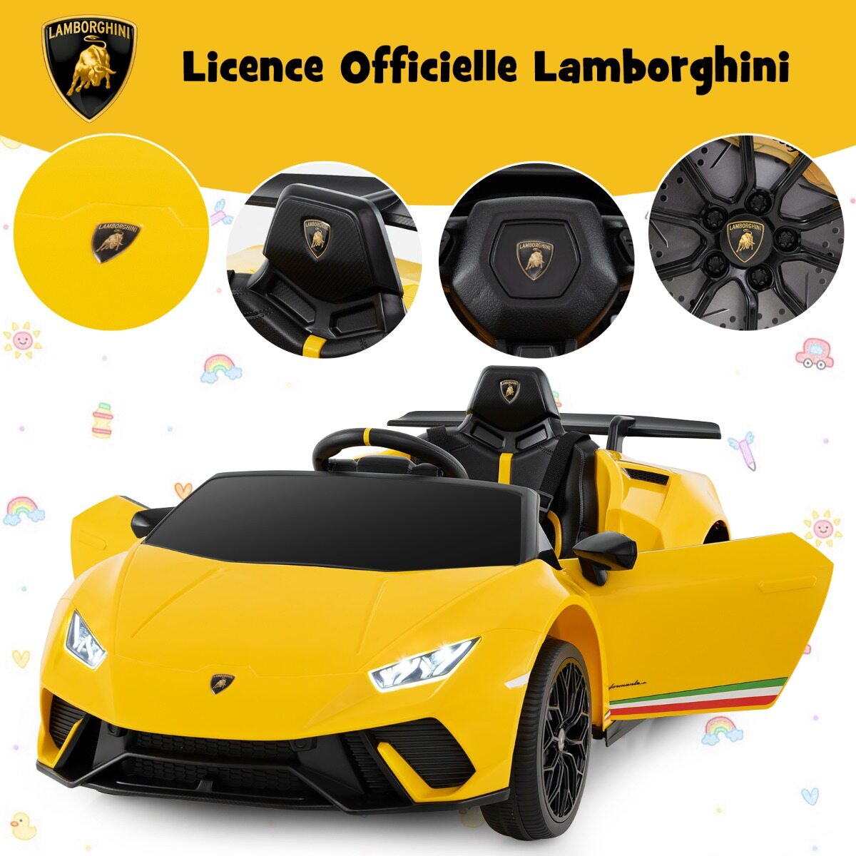 Laste elektriauto Lamborghini 12 V laste elektriauto puldiga kollane