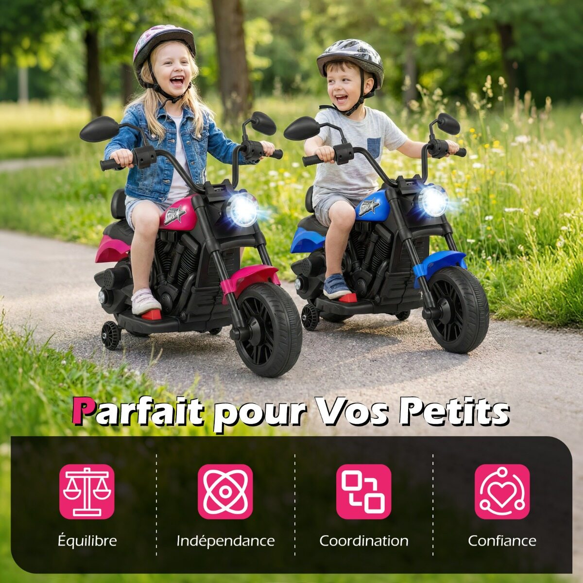 6 V elektrimootorratas/auto laetava aku, võimsa mootori, eemaldatavate rataste ja nupuvajutusega käivitusega vanusele 3+ - roosa