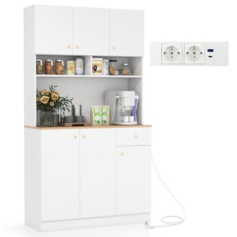 Sahvrikapp pistikupesade, USB-portide, ümberminekuvastaste komplektide ja 3-positsioonilise reguleeritava riiuliga, 100 x 40 x 181 cm, valge