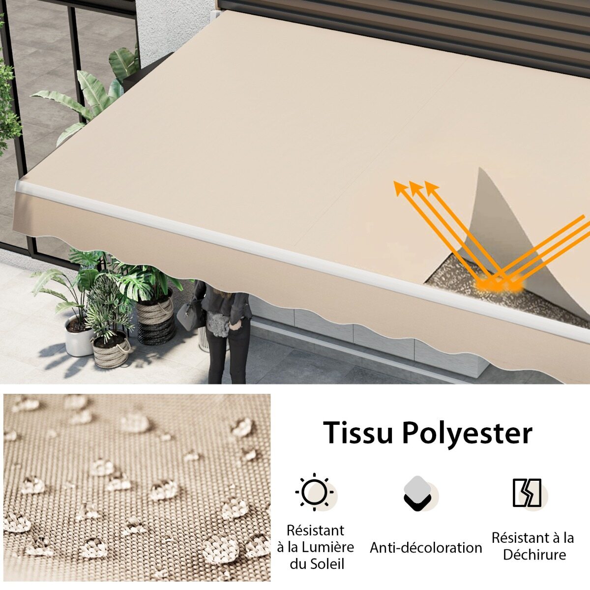 13 × 8 jala pikkune sissetõmmatav terrassi varikatus alumiiniumist tekiga päikesevari - beež