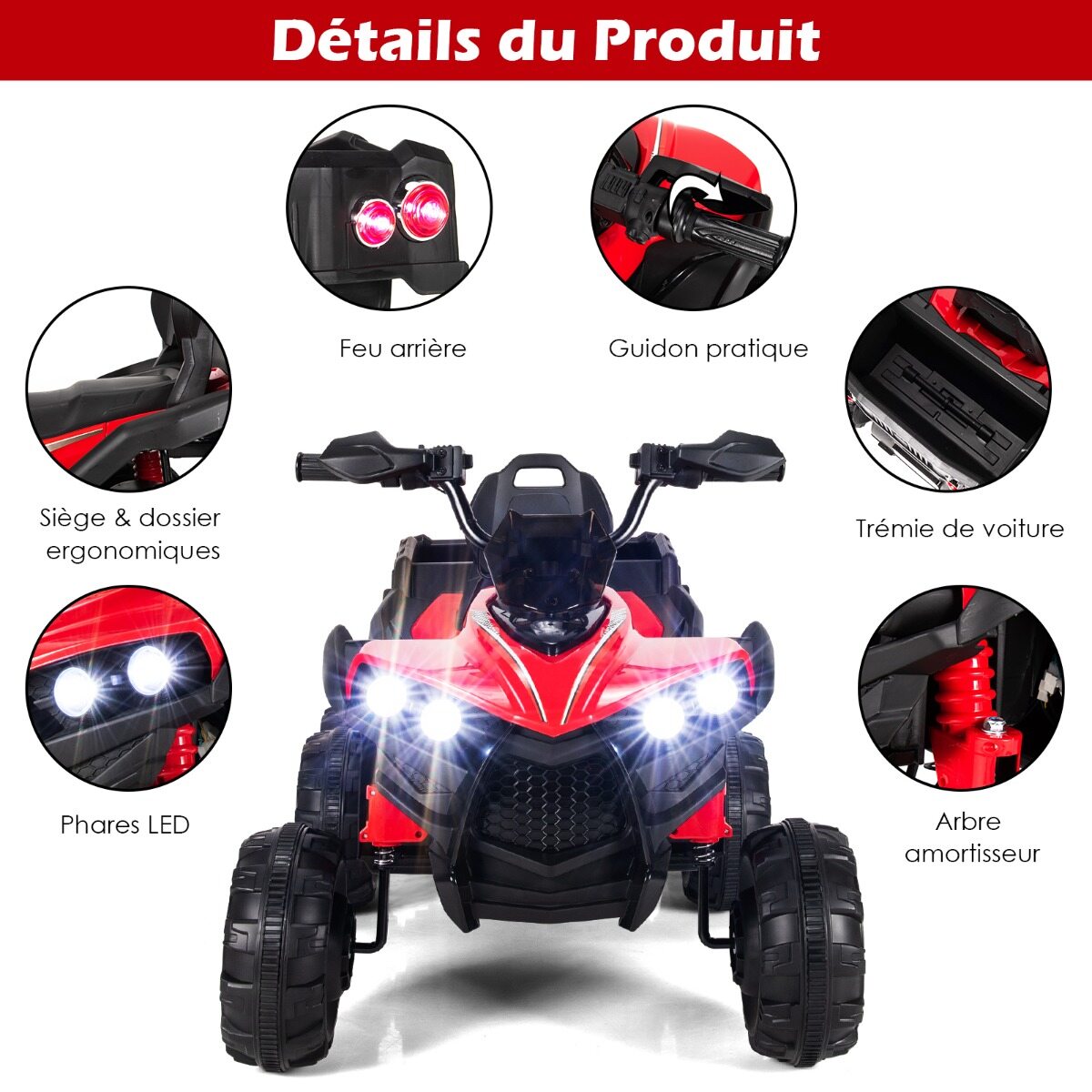 12 V elektriline laste ATV panipaiga ja LED-tuledega, mini elektriline ATV 3-6 km/h, punane