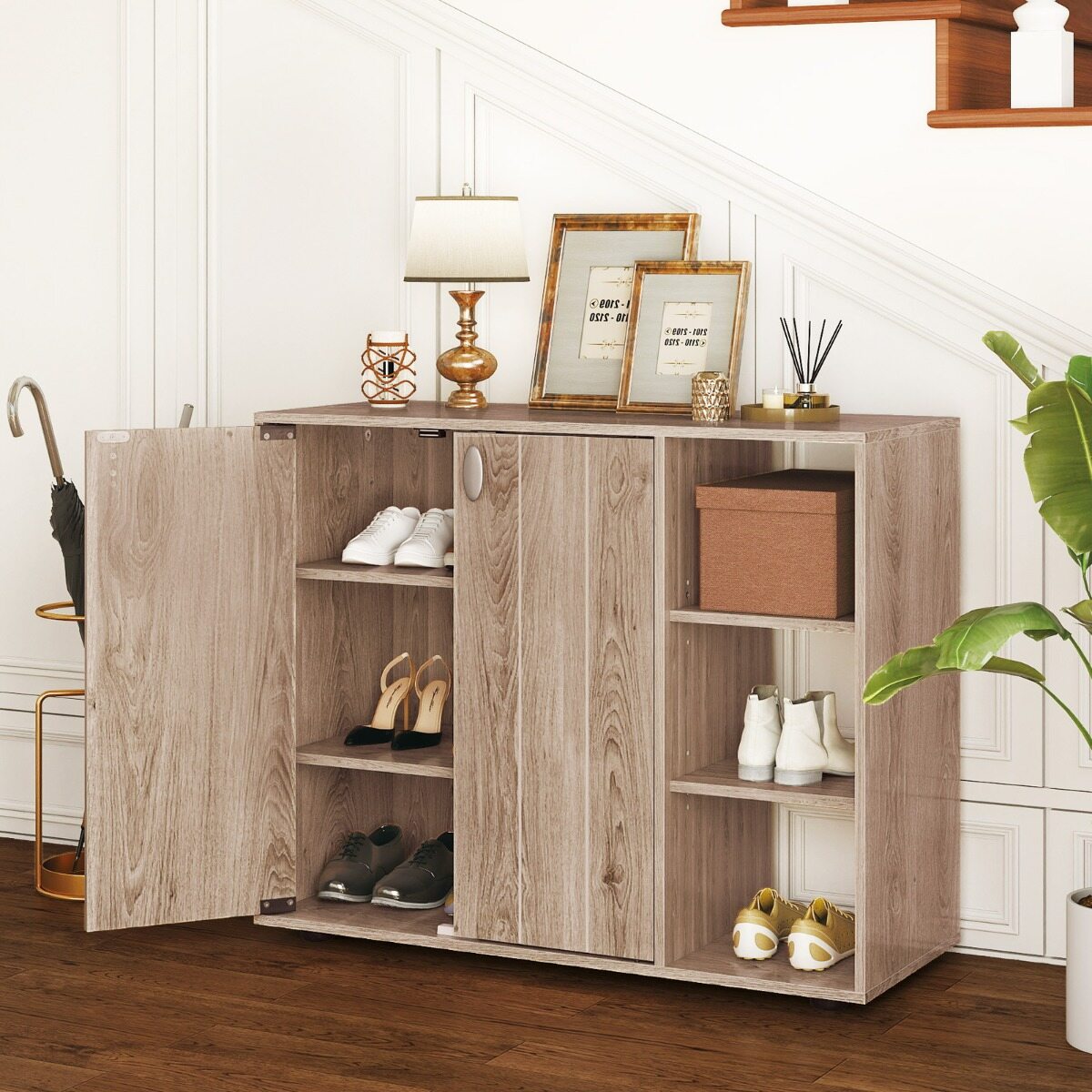 Kingakapp ustega, 3-tasandiline kingakapp reguleeritavate avatud riiulitega, 80 x 31 x 64,5 cm, naturaalne