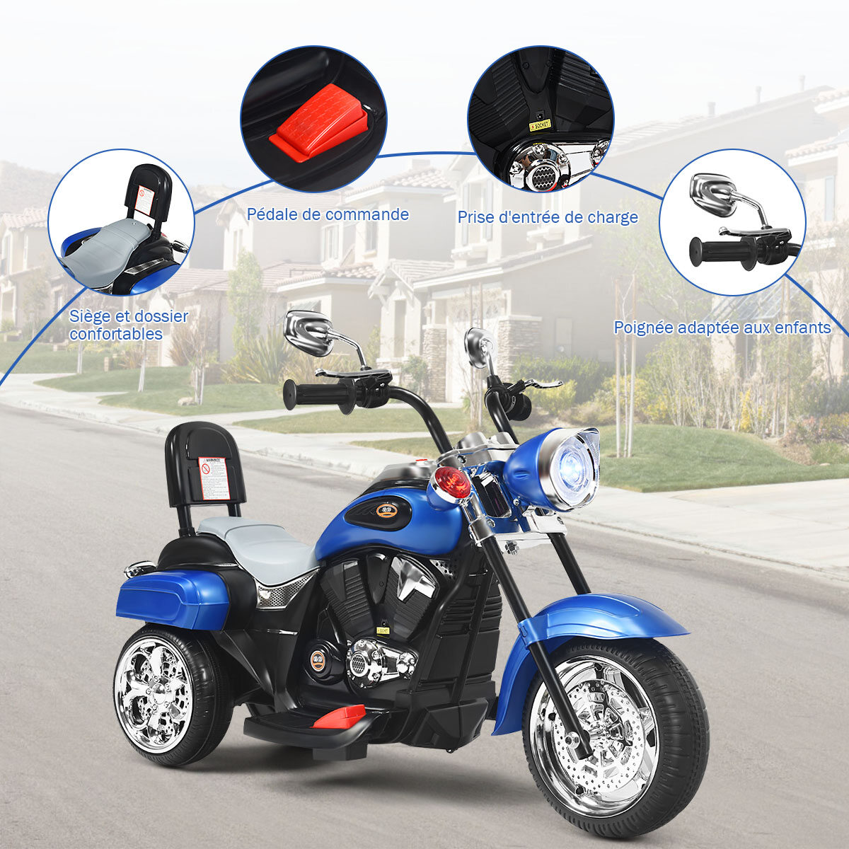 Laste chopper-elektrimootorratas 3 km/h