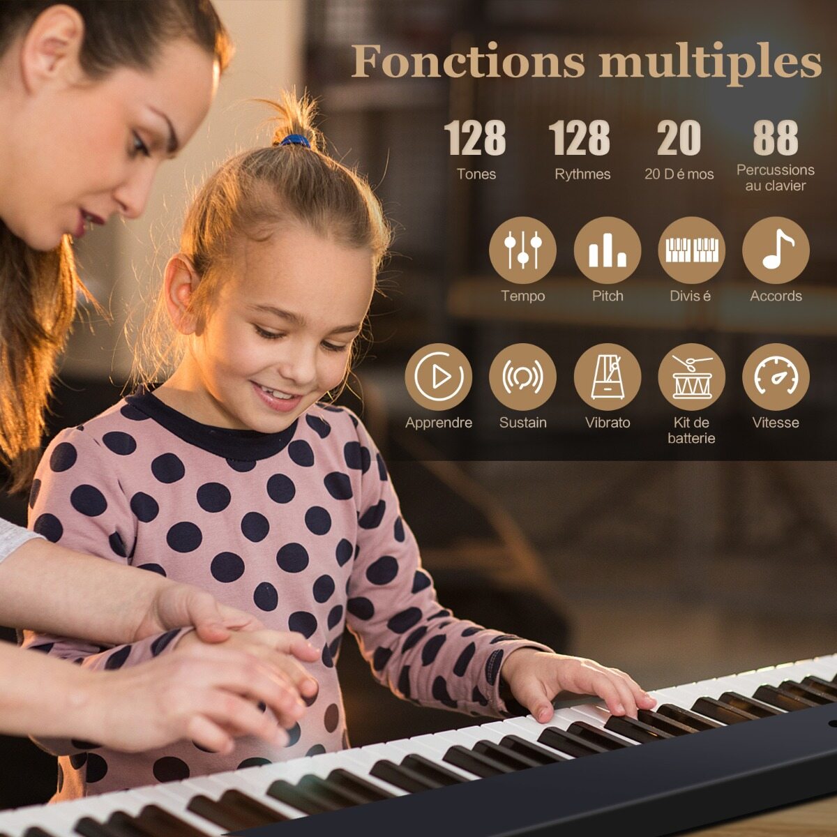 Kokkupandav e-klaviatuur 88 valgustatud klahviga digitaalne klaviatuur digitaalne klaviatuur must
