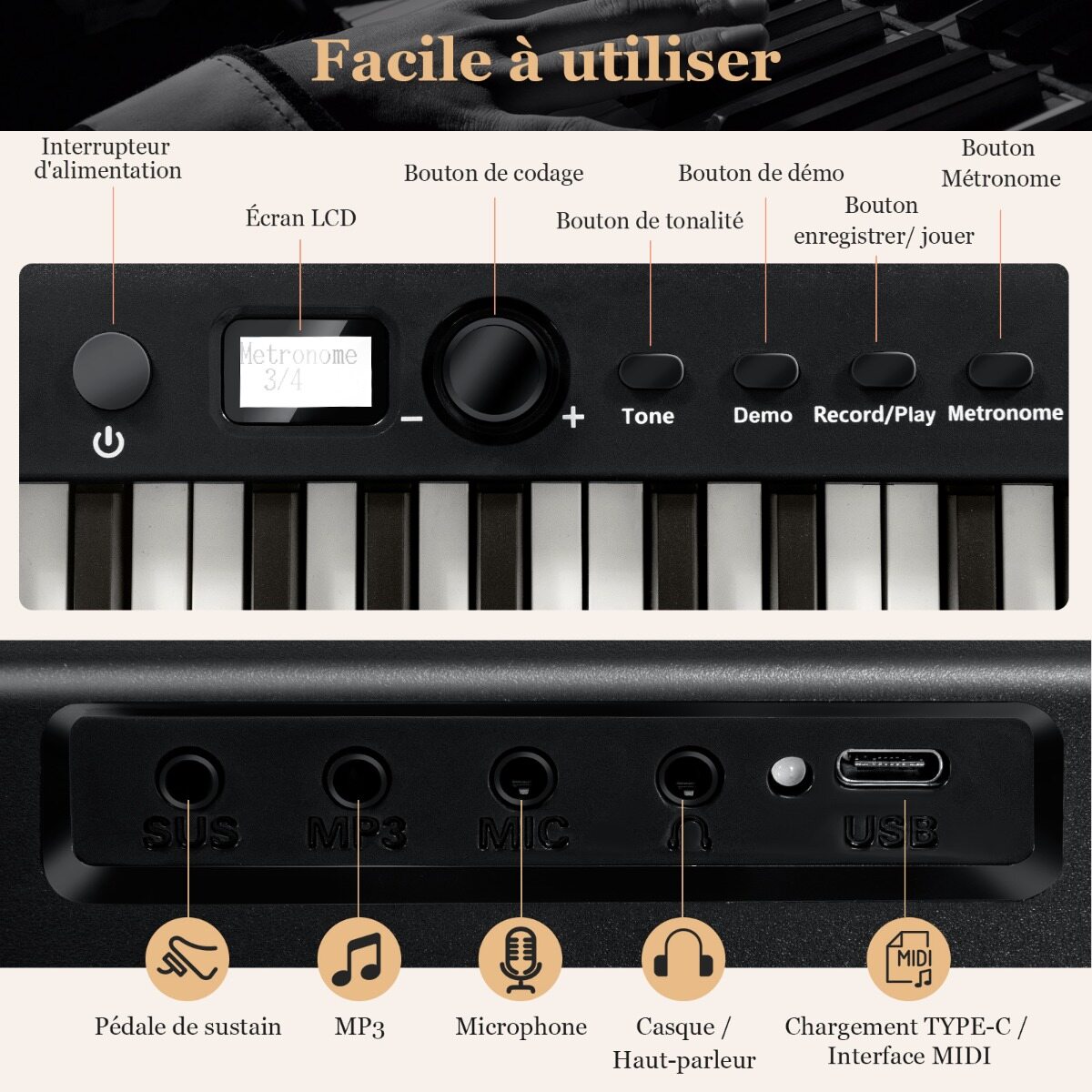 Kokkupandav e-klaviatuur 88 valgustatud klahviga digitaalne klaviatuur digitaalne klaviatuur must