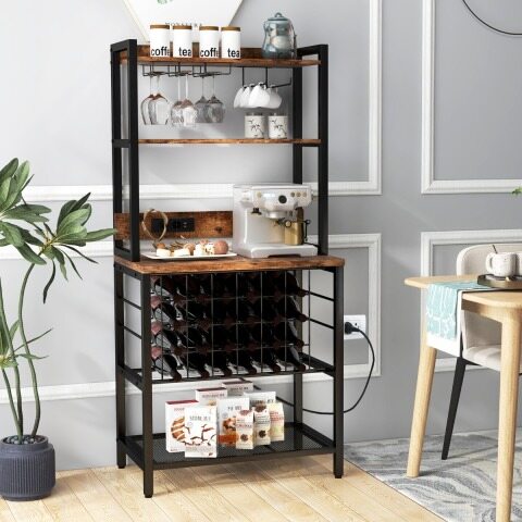 Veinibaari kapp tööstuslik veiniriiul 4 klaasihoidjaga 76 x 48 x 162,5 cm vintage-pruun