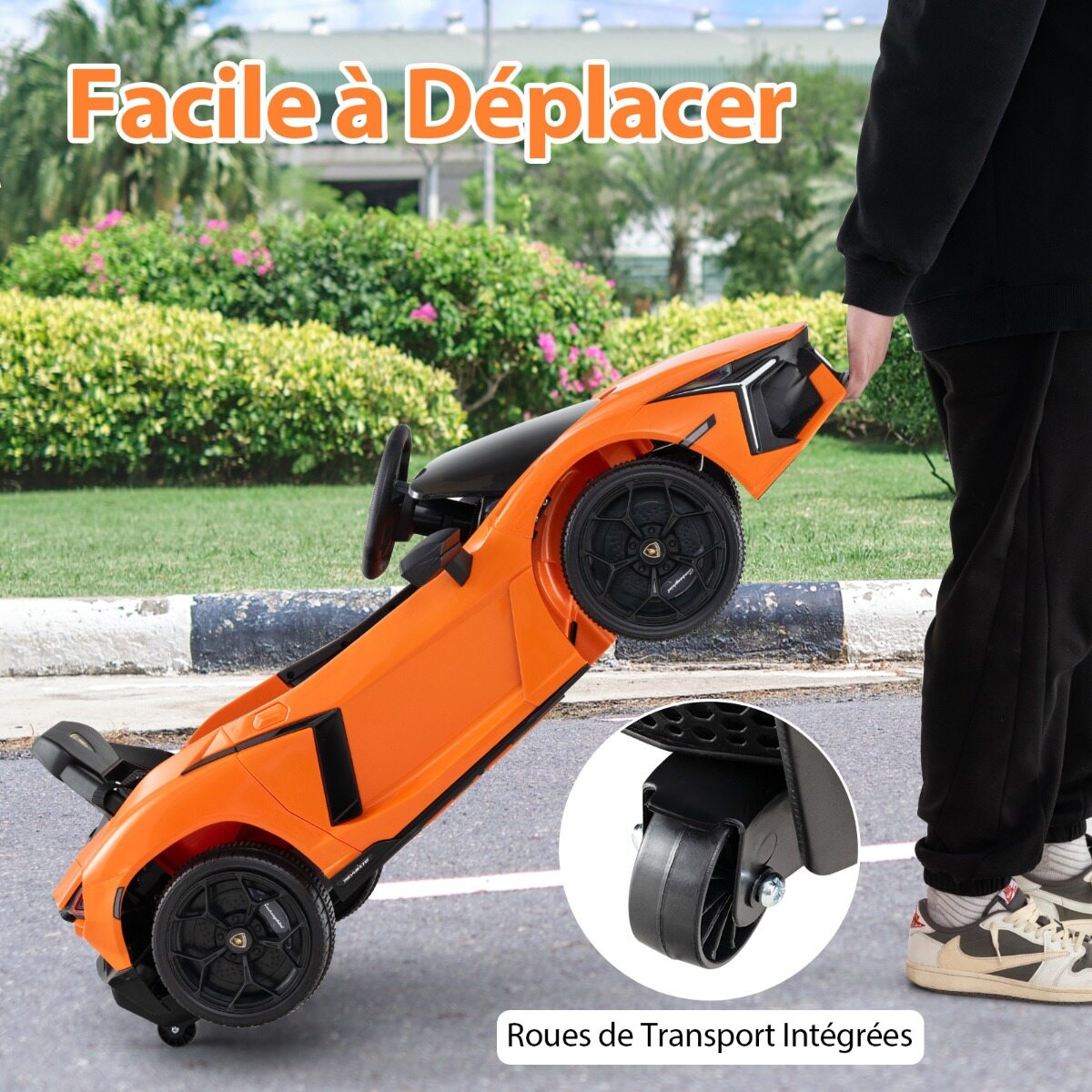 12 V elektriauto lastele, litsentseeritud Lamborghini Revuelto puldiga hüdrauliliste ustega, 37–95 kuud, oranž
