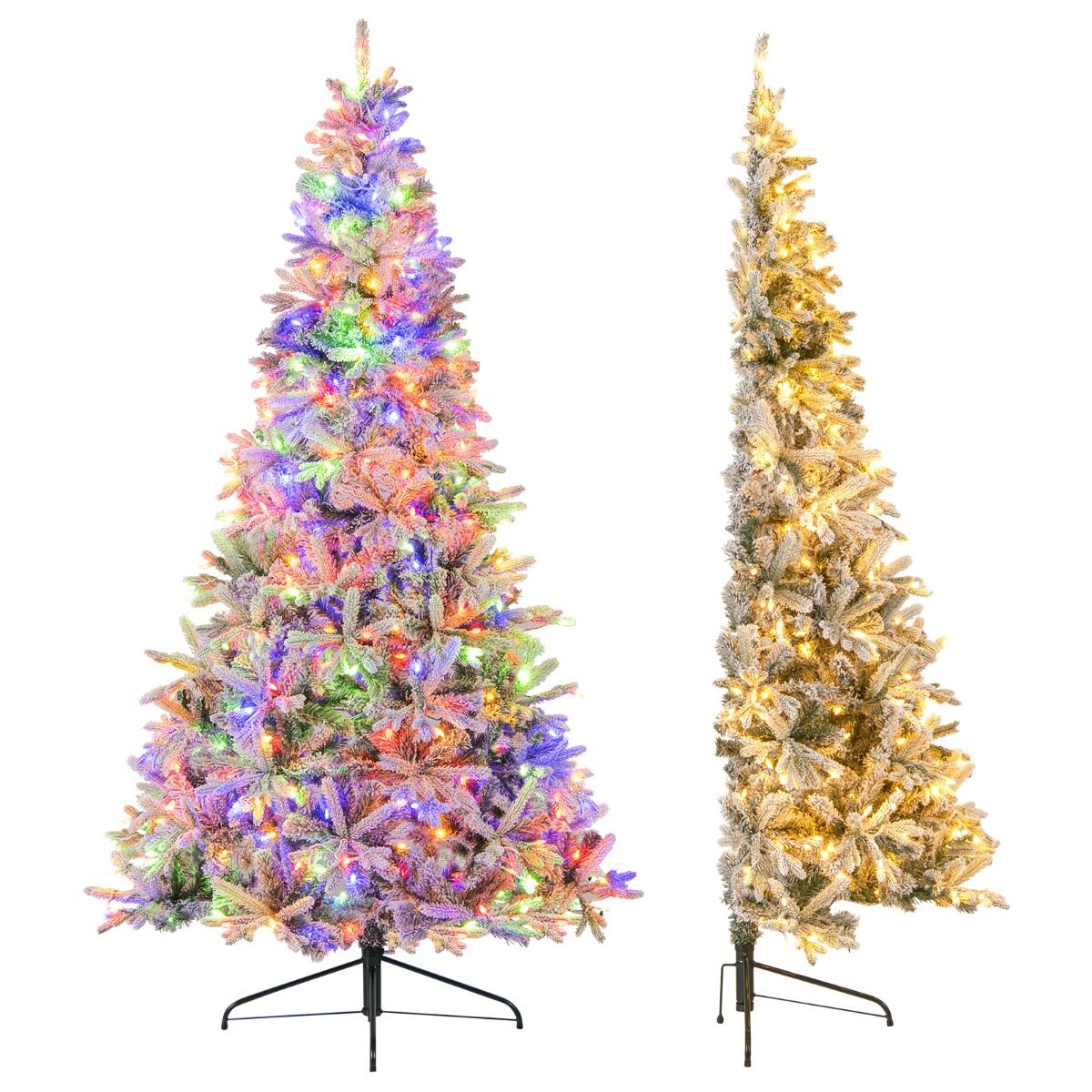 210 cm eelvalgustusega lumega kaetud poolkujuline kunstkuusk 852 PE ja PVC oksaotsaga ja 240 valget LED-tulega