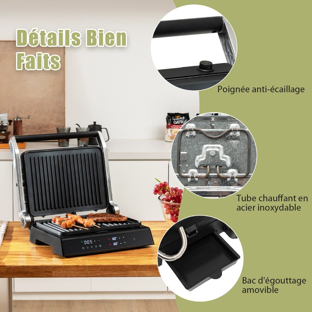 3-ühes 1200 W panini-pressgrill mittenakkuvate plaatidega, elektrigrill