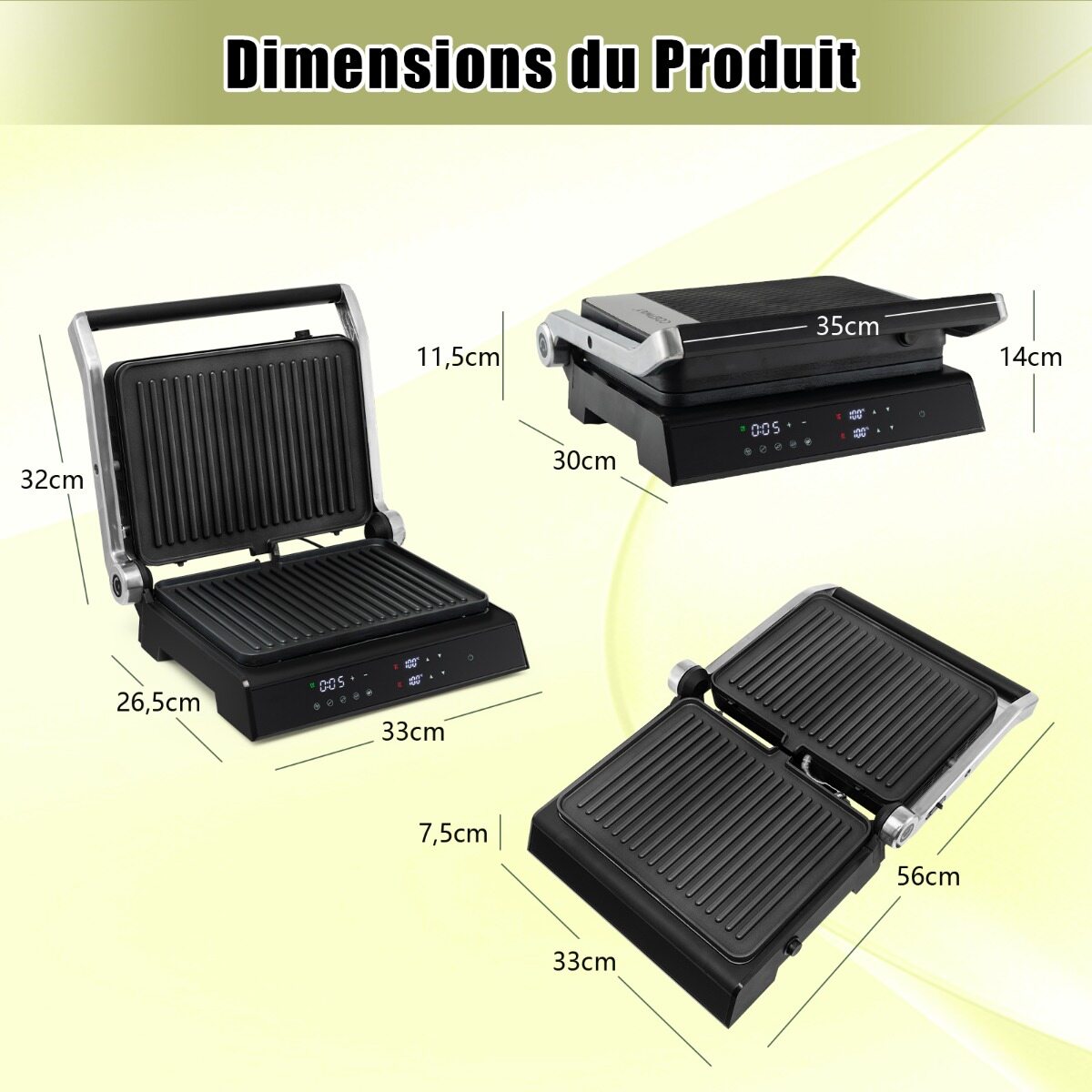 3-ühes 1200 W panini-pressgrill mittenakkuvate plaatidega, elektrigrill